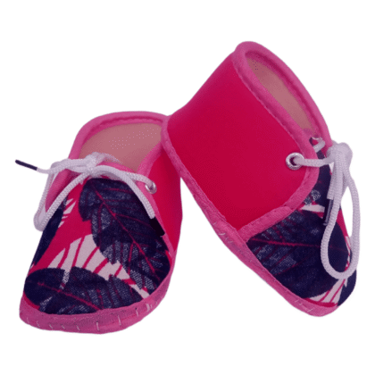 Pink Color Leaves Printed Booties for New Ones-CJ