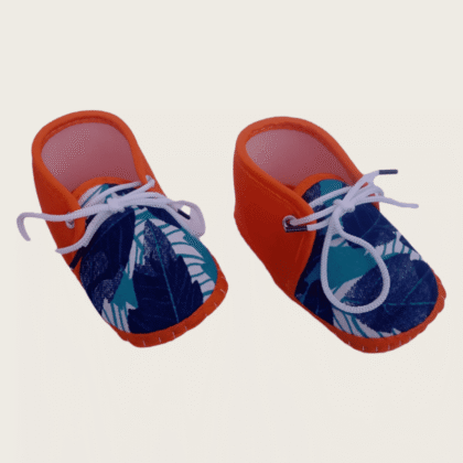 Orange Color Leaves Printed Booties for New Ones-CJ