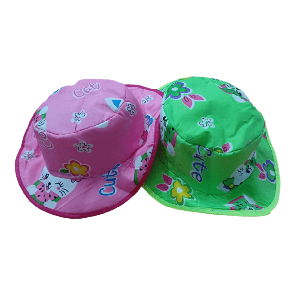 Summer Hat Pink and Light Green Cute Cat Printed For 6 To12month Kids