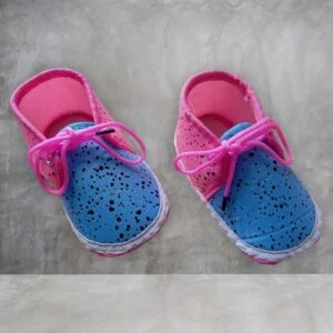 Baby Unisex Pink and Aqua Colour Booties Printed Black