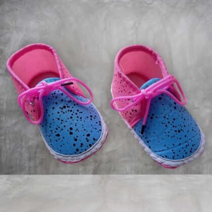 Baby Unisex Pink and Aqua Colour Booties Printed Black