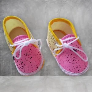 Baby Unisex Pink and Yellow Colour Booties Printed Black