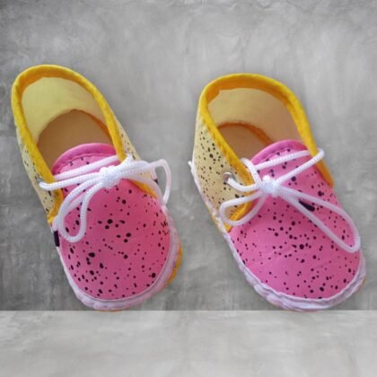 Baby Unisex Pink and Yellow Colour Booties Printed Black
