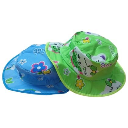 Summer Hat Blue and Light Green Cute Cat Printed For 6 To12month kids