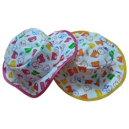 Summer Hat Set Of 2 Pink and Yellow Hello Bear Printed For 3 to 6Month
