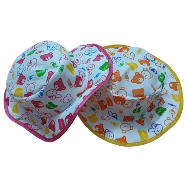Summer Hat Set Of 2 Pink and Yellow Hello Bear Printed For 3 to 6Month