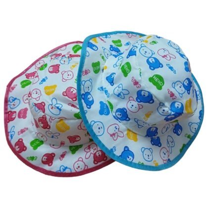 Summer Hat Set Of 2 Pink Aqua Hello Bear Printed For 3 to 6 Months