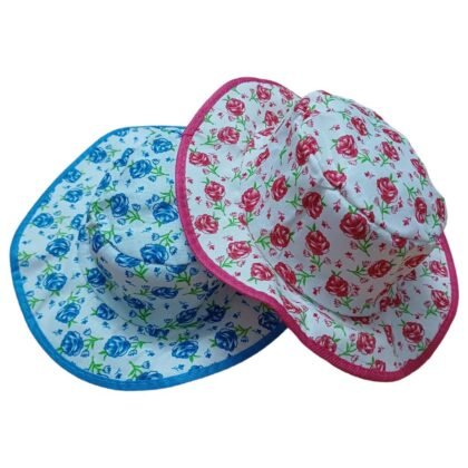 Kids Summer Hats Pink Blue Roseprint For 6-12month