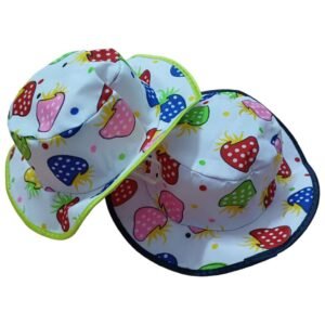 Navy & Light Green Strawberry Print Summer Hat – 3–6 Months