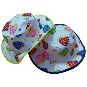 Navy & Light Green Strawberry Print Summer Hat – 3–6 Months