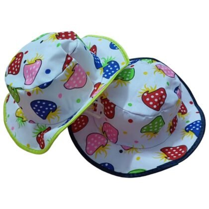 Navy & Light Green Strawberry Print Summer Hat – 3–6 Months