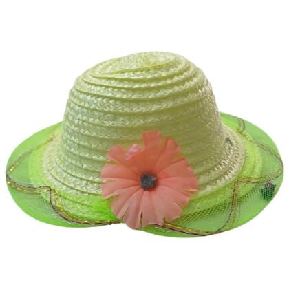 Pear and Palegreen Fancy Summer Cap For 3-6 Month For Girls