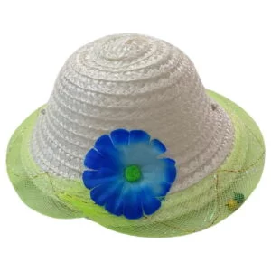 Girl's White Blue Flower Design Fancy Summer Cap For 3-6 Month