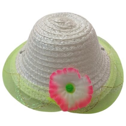 Palegreen Girl's Cerise White Flower Design Summer Cap For 3-6 Month
