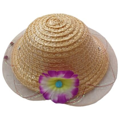 Girl's Purple White Yellow Flower Design Fancy Summer Cap For 3-6Month