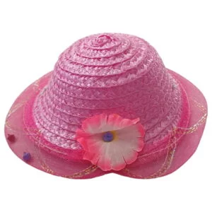 Hot Pink Girl's Cerise White Flower Design Summer Cap For 3-6 Month