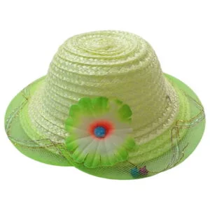 Kid's Pear Green and White Green Flower Fancy Summer Cap For 3-6 Month