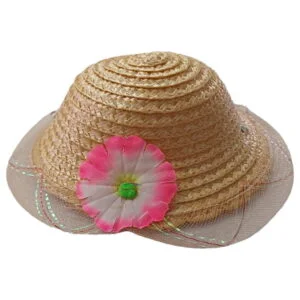 Girl's Pink White Flower Design Fancy Summer Cap For 3-6 Month