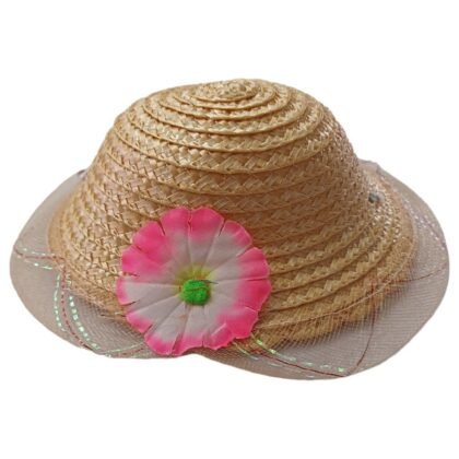 Girl's Pink White Flower Design Fancy Summer Cap For 3-6 Month