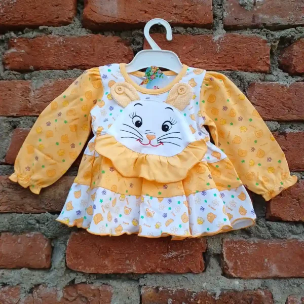 Amber Bettle Bear Friend Printed And Cat Face Hanging Frock And Pyjama1