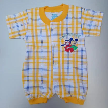Amber-White Color Micky Printed Check Half Sleeve Pure Cotton Jumpsuit