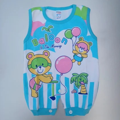 Aqua Color Unique Printed With Lining Sleeveless Pure Cotton Jumpsuit