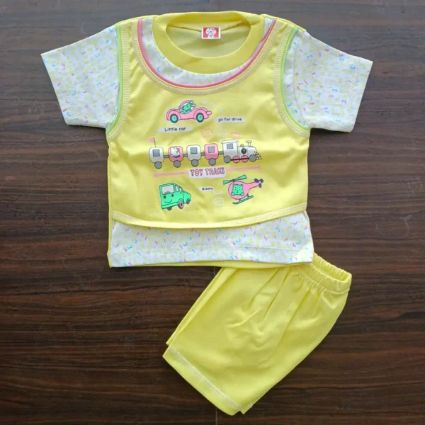 Baba Suit Yellow Double Layered T-Shirt With Half Pant Cotton Mix