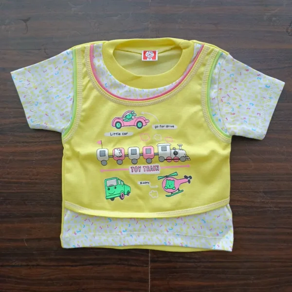 Baba Suit Yellow Double Layered T-Shirt With Half Pant Cotton Mix1