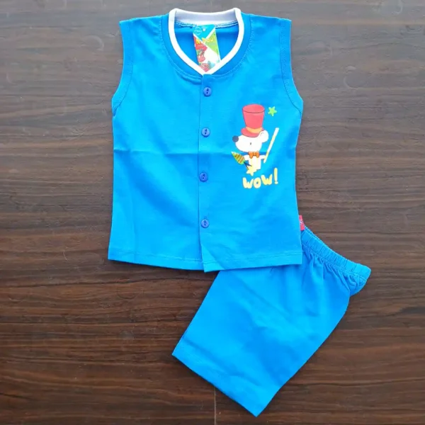 Baby Boy Blue Half Sleeves Printed T-Shirt and Half Pant Baba Suit