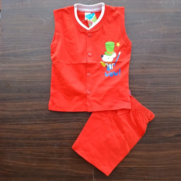 Baby Boy Red Half Sleeves Printed T-Shirt and Half Pant Baba Suit