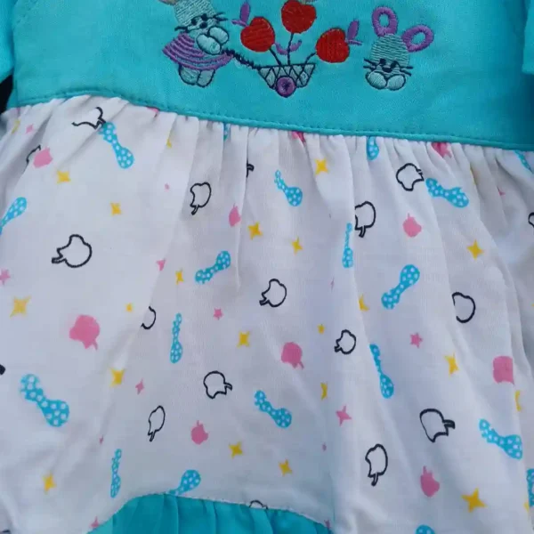 Baby Girl Cotton Aqua Color Full Sleeve Double Layered Frock With Pyjama2