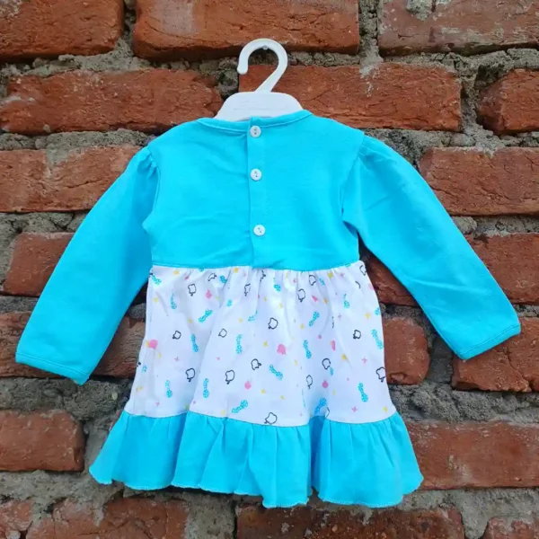 Baby Girl Cotton Aqua Color Full Sleeve Double Layered Frock With Pyjama3