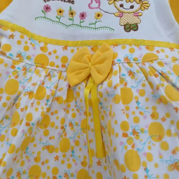 Baby Girl Cotton Yellow Color Embroidered Frock With Pyjama4