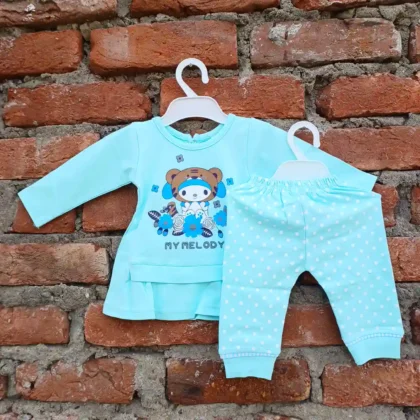 Baby Girl Soft Cotton Pale Print Full Sleeve Top With White Print Pyjama