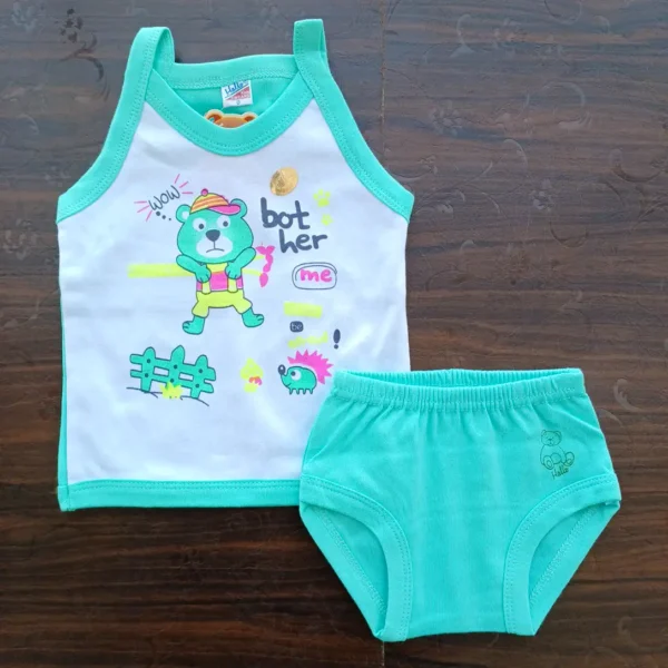 Baby Girl Wear Aquamarine Sleeveless Strip Top and Brief