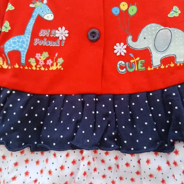 Baby Girls Animal Dot and Blue Flower Print Sleeves Frock Red Pyjama4