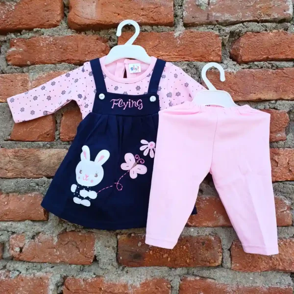 Baby Girls Embroidered Full Sleeves T-Shirt Stylish Pink Pyjama