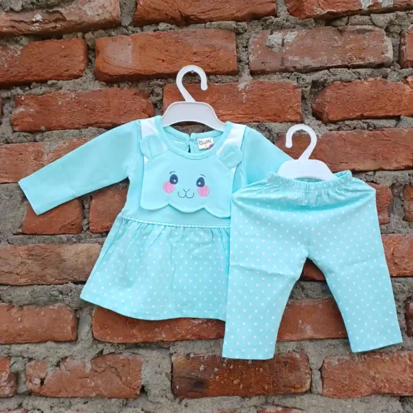 Baby Girls Pale Turquoise Print Double Layer With Pyjama Soft Cotton