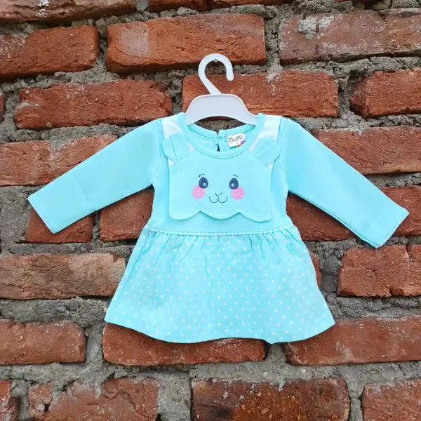 Baby Girls Pale Turquoise Print Double Layer With Pyjama Soft Cotton1