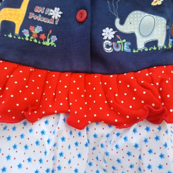 Baby Girls Red Navy White Print Full Sleeves Frock and Pyjama3