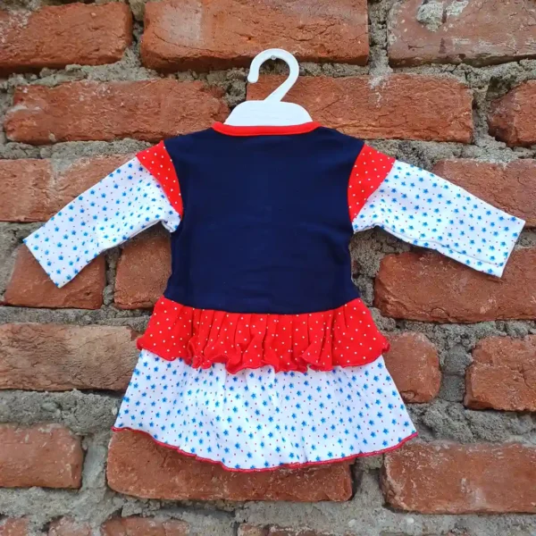 Baby Girls Red Navy White Print Full Sleeves Frock and Pyjama4
