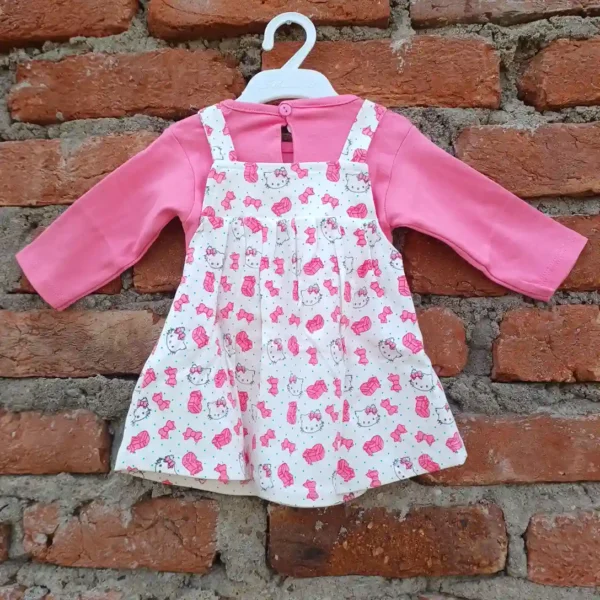 Baby Girls Rose Pink T-Shirt Frock Strip Cat Printed and Pant2