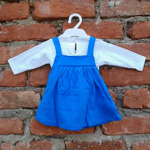 Baby Girls White Sleeves Blue Dot Print T-Shirt Frock Style Dress and Pant