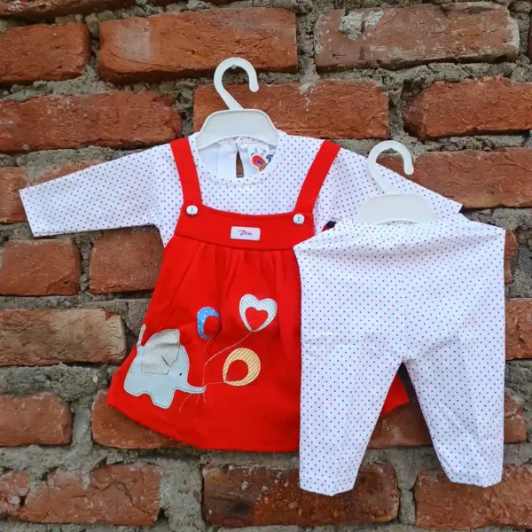 Baby Girls White Sleeves Red Dot Print T-Shirt Frock Strip Style and Pant