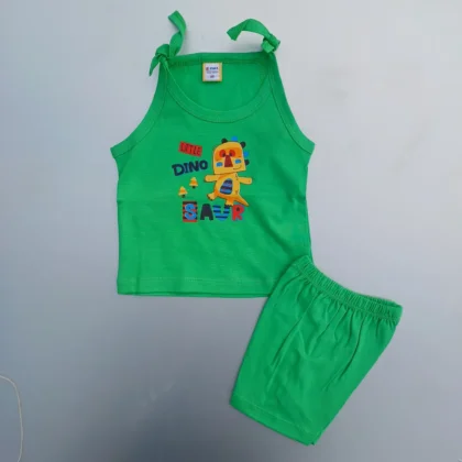 Baby Wear Green Tie Knot Sleeveless Top and Short Hosiery Fabric