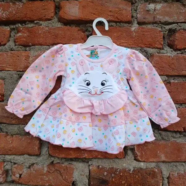 Bettle Bear Friend Printed And Cat Face Hanging Frock And Pyjama1