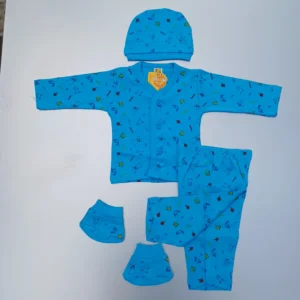 Blue Color Cotton Full Sleeves Printed Tee With V Neck Pyjama Cap Socks