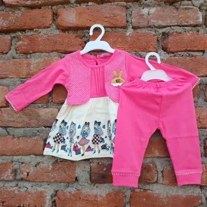 Comfortable Cotton Printed Party Girl Casual Frock and Plain Pyjama