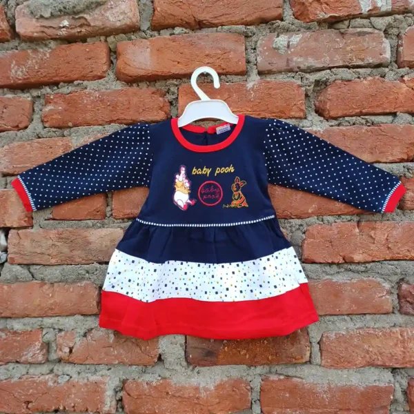 Cotton Dot Full Sleeve Navy White and Red Embroidery Frock Top with Pyjama