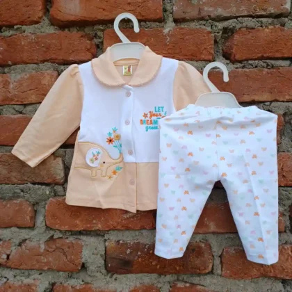 Cotton Girl Embroidery Collar Type Top Butterfly Printed White Pyjama